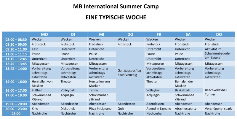 Eine typische woche - MB International Summer Camp