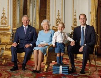 epa05268076 An undated photograph made available by the British Royal Mail, on 20 April 2016 showing Britain's Prince George standing on foam blocks during a Royal Mail photoshoot for a stamp sheet to mark the 90th birthday of Queen Elizabeth II. The sheet of stamps features four generations of the Royal family, (L-R), the Prince of Wales, Queen Elizabeth II, Prince George and the Duke of Cambridge, and the picture was taken in the summer of 2015 in the White Drawing Room at Buckingham Palace,Buckingham Palace, London, Britain. he Queen celebrates her 90th birthday on 21 April 2016. She will open a Post Office and band stand in Windsor on 20 April 2016.  EPA/RANALD MACKECHNIE / ROYAL MAIL / HANDOUT UK AND IRELAND OUT HANDOUT EDITORIAL USE ONLY/NO SALES