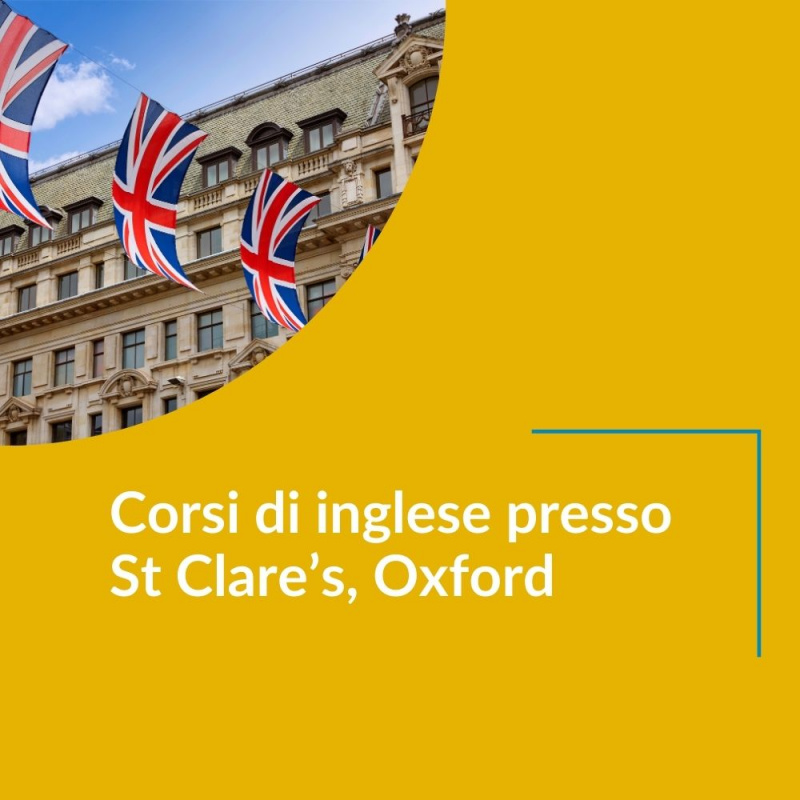 Palazzo con bandiere inglesi e scritta Corsi di inglese presso ST Clare's, Oxford